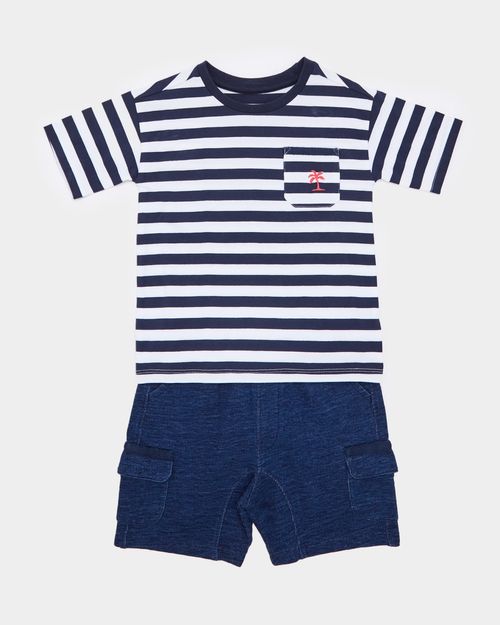Striped T-Shirt And Cargo Shorts Set (6 Months-5 Years)