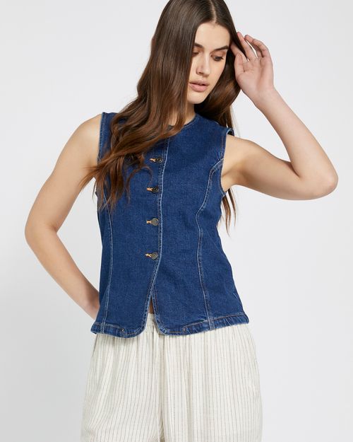 Savida Crew Neck Denim Waistcoat