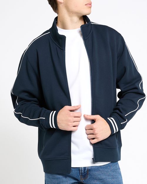 Full Zip Sweater With Piping