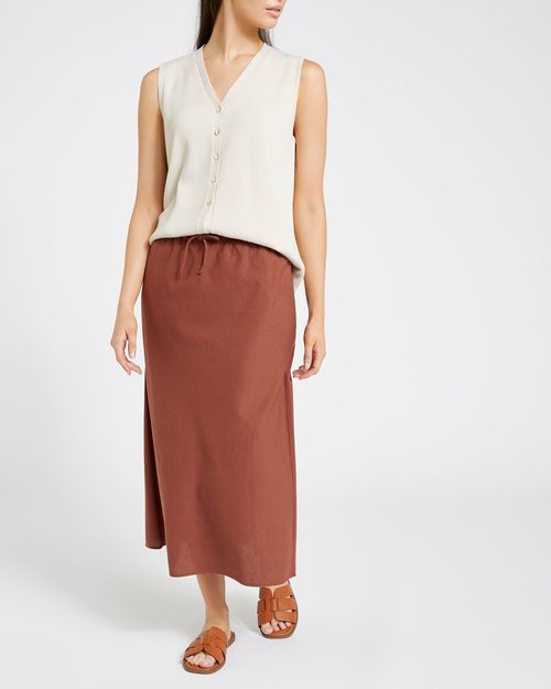 Linen Blend Midi Skirt