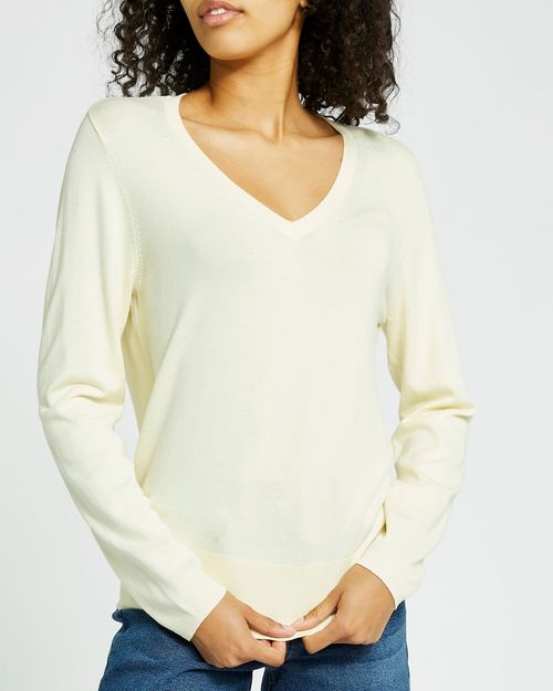 Rib Trim Knit V-Neck Jumper