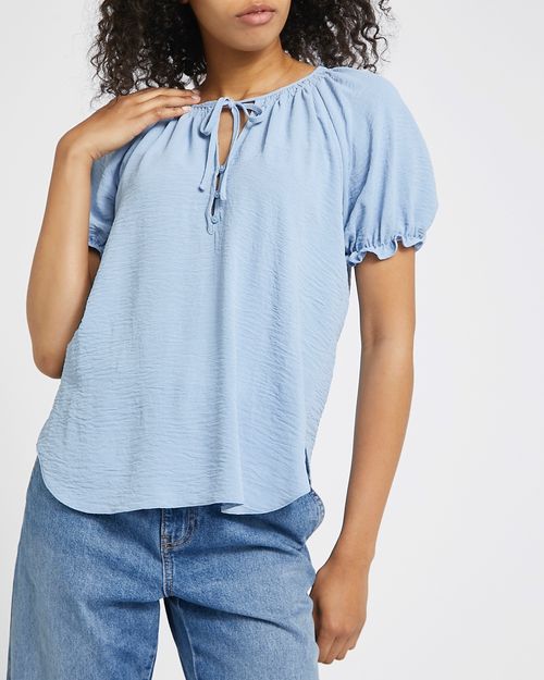 Short-Sleeved Tie Front Top