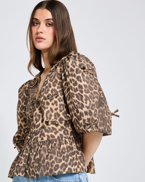 Savida Leopard Bow Trim Blouse
