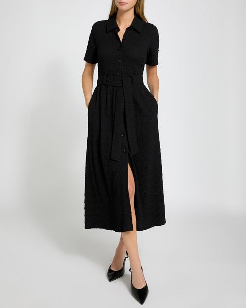 Textured Jersey Button Front Midi Dress