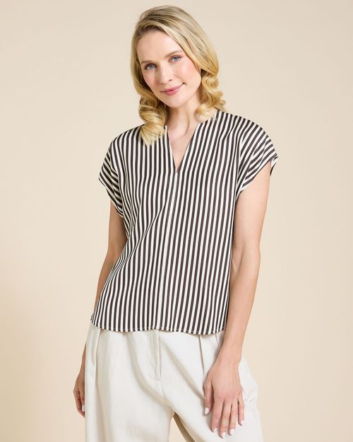 Paul Costelloe Living Studio Brown Stripe V-Neck Top