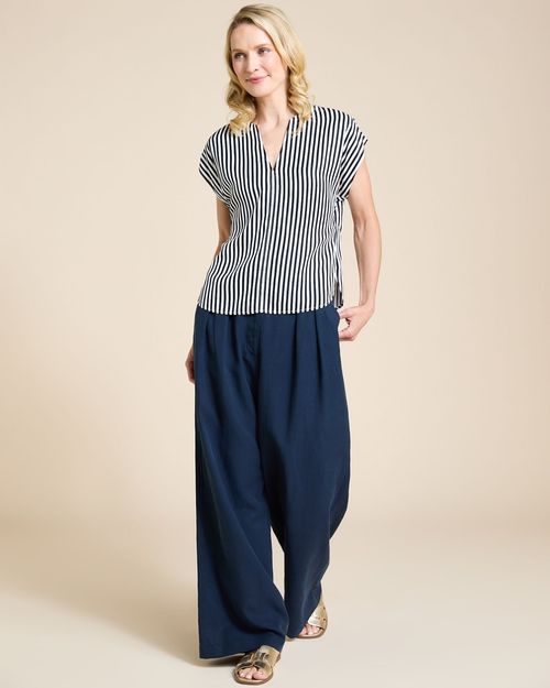 Paul Costelloe Living Studio Navy Stripe V-Neck Top