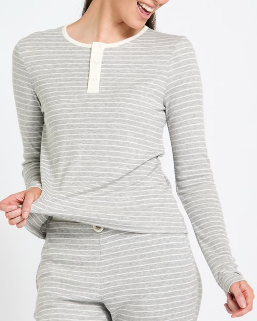 Rib Long Sleeve Stripe Crew Neck Pyjama Top
