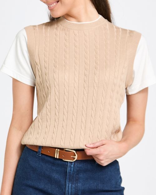 Cable Knit Twofer Vest Top