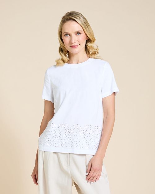 Paul Costelloe Living Studio White Linen Embroidered Hem Top