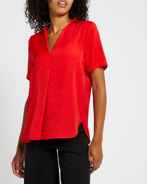 Short-Sleeved Satin Collar Top