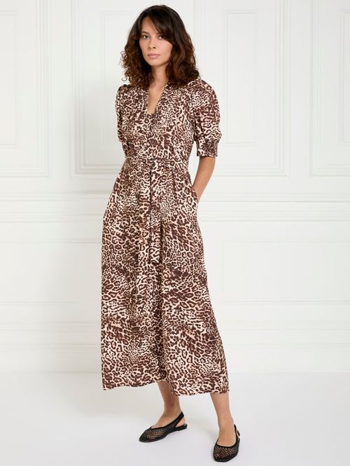 Gallery Leopard Tie Waist Midi Dress