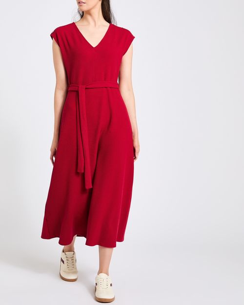 V-Neck Jersey Textured Midi Dress