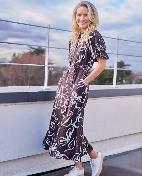 Paul Costelloe Living Studio Brown Print Shirt Dress
