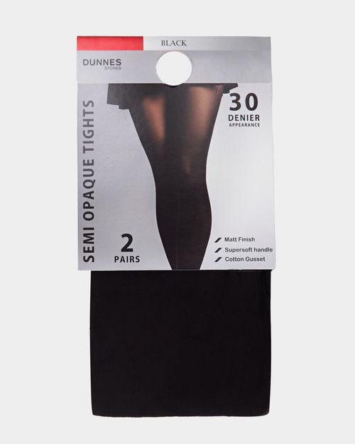 30D Velvet Semi Opaque Tights - Pack Of 2