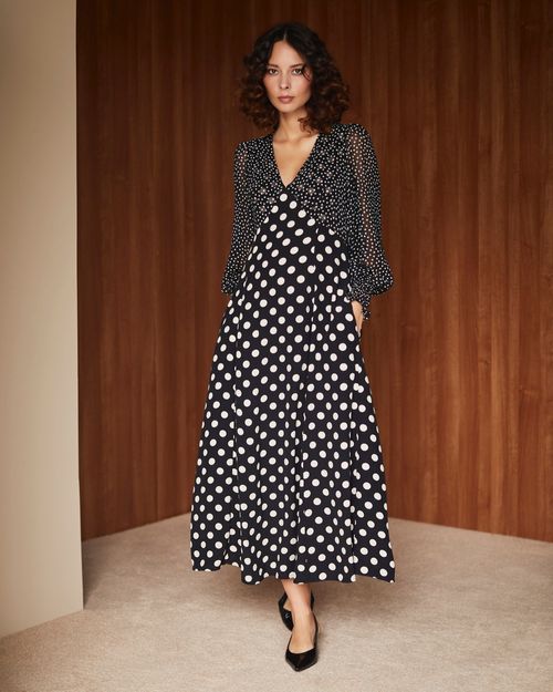 Gallery Polka Dot Mixed Print Dress