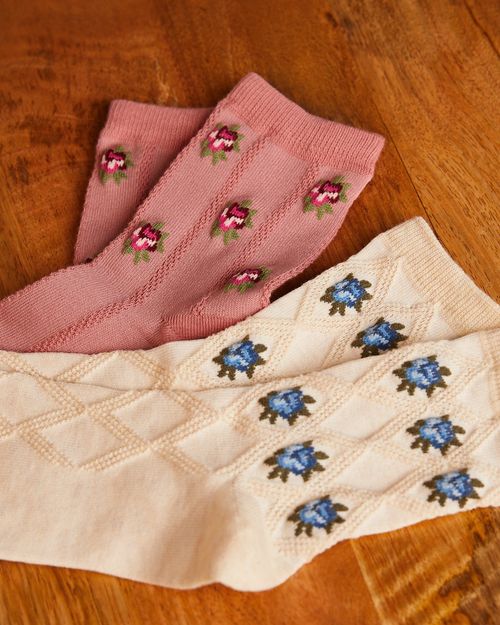 Leigh Tucker Flower Socks - Pack Of 2 (Size 12.5-3.5)