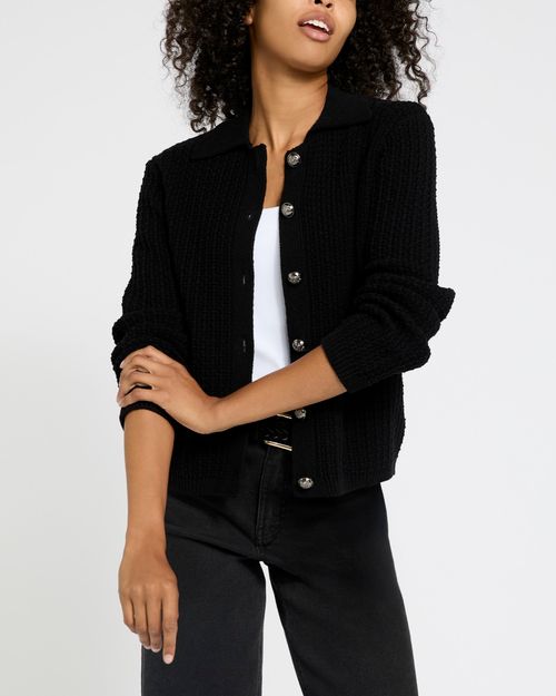 Textured Collared Silver Button Cardigan