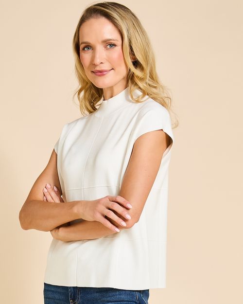 Paul Costelloe Living Studio Cream Grid Knit Vest