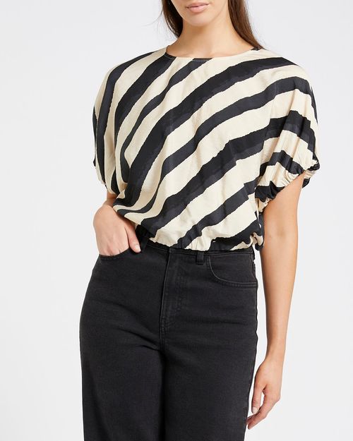 Gathered Hem Short-Sleeved Woven Top