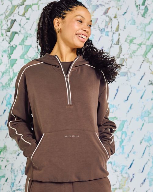 Helen Steele Soft Touch Brown Modal Hoodie With Piping