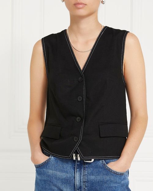 Gallery Linen Blend Contrast Stitch Waistcoat