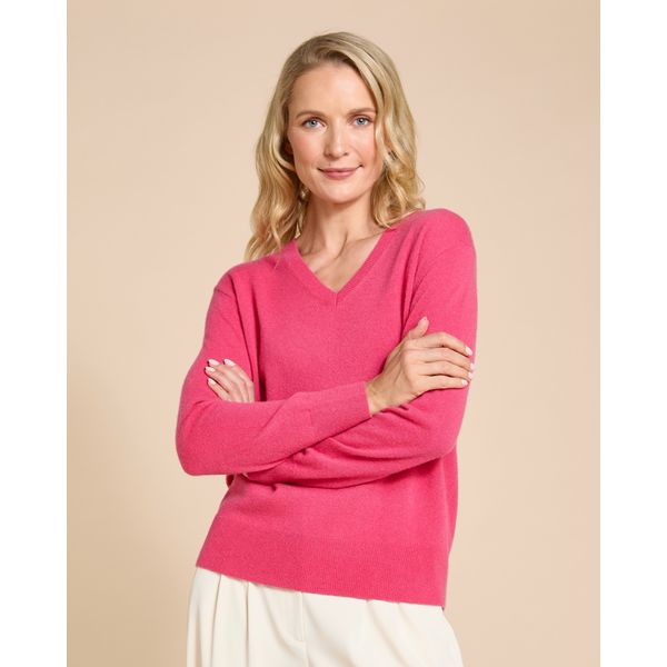Paul Costelloe Living Studio Fuchsia Cashmere V-Neck Jumper