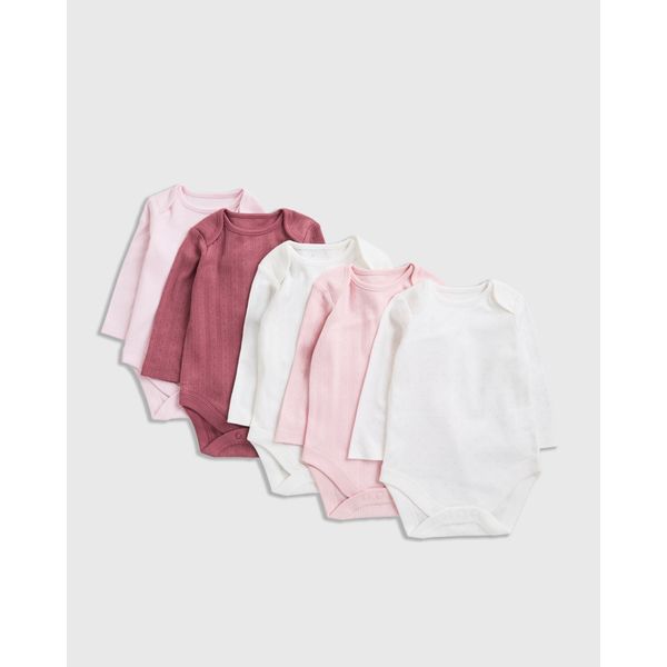 Pure Cotton Long-Sleeved Baby Bodysuit - Pack Of 5 (Newborn-3 Years)