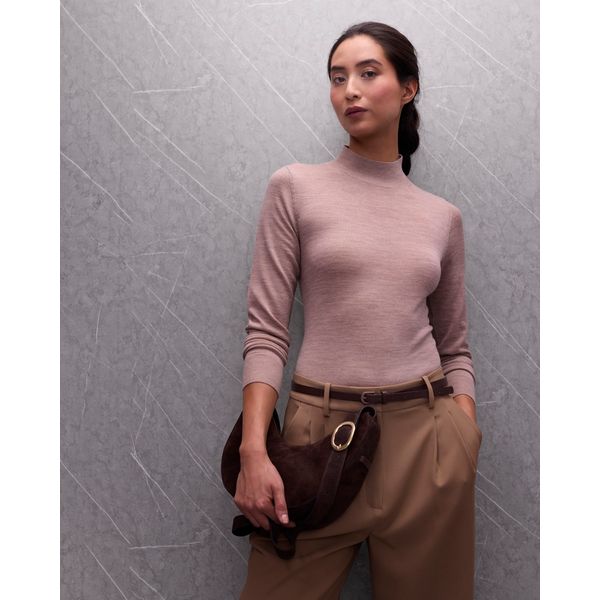 Paul Costelloe Living Studio Taupe Fine Gauge Merino Polo Jumper