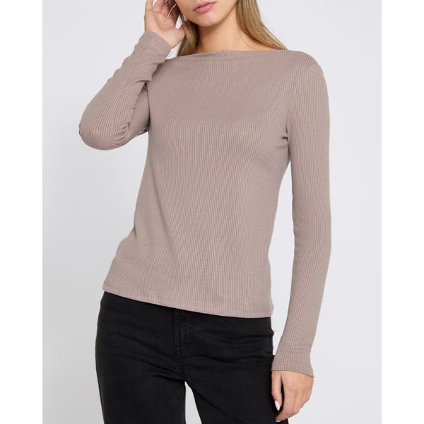 Long Sleeve Brushed Rib Boat Neck Top