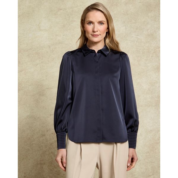 Paul Costelloe Living Studio Navy Satin Cuff Blouse