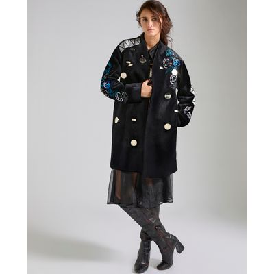 Joanne Hynes Velvet Metallic Rose And Geometric Embroidered Stud Opera Coat