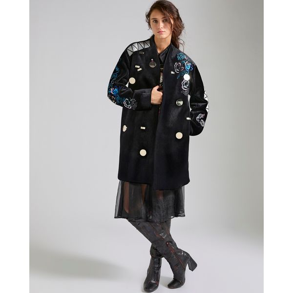 Joanne Hynes Velvet Metallic Rose And Geometric Embroidered Stud Opera Coat