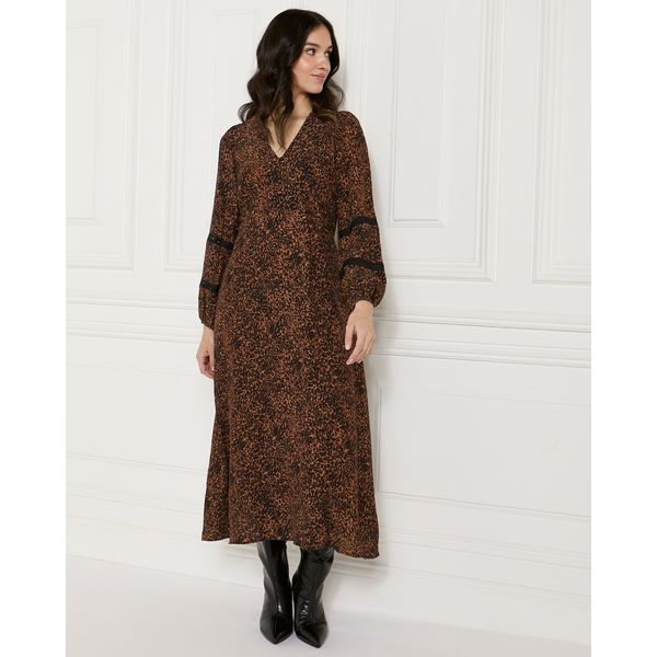 Gallery Ada Leopard Print V-Neck Midi Dress