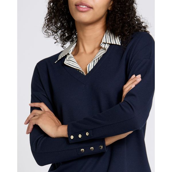 V-Neck Layered Top with Shirt