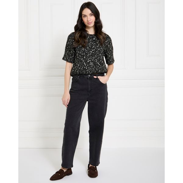 Gallery High Rise Barrel Leg Black Jeans