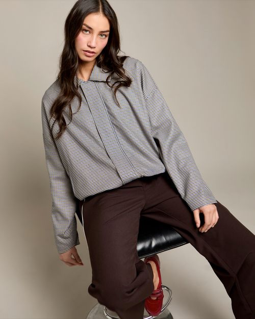 Savida Check Bubble Hem Collar Jacket