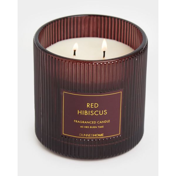 Red Hibiscus Ribbed Candle