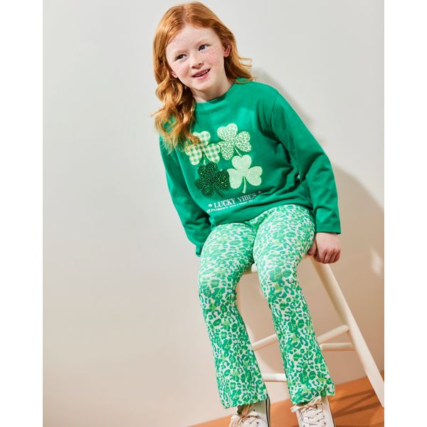 Printed Ribbed Flared Leggings (2-14 Years)