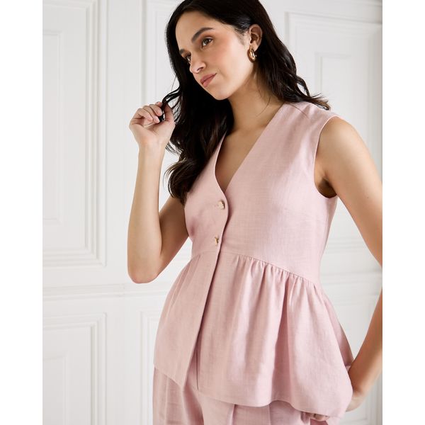 Gallery Lena Peplum Linen Mix Waistcoat