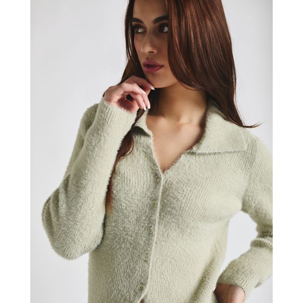 Savida Rib Collar Fluffy Cardigan