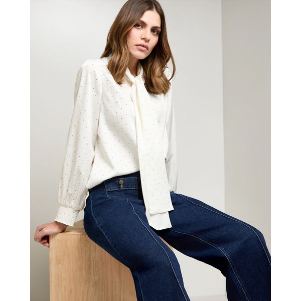 Gallery Lena Polka Dot Tie Neck Blouse