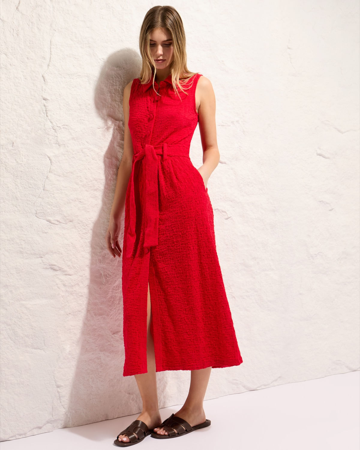 knee length dresses for ladies Red Palermo Sleeveless Midi Dress – FARM Rio main image 1