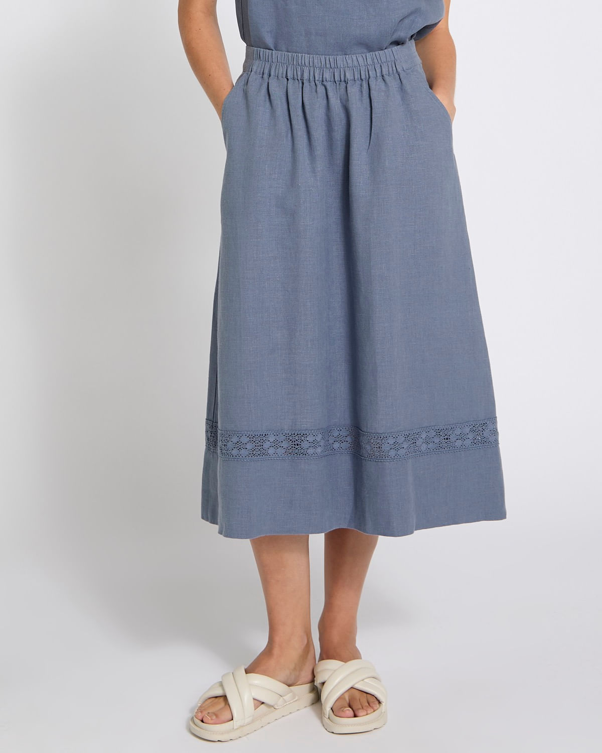 Carolyn Donnelly The Edit Lace Panel Linen Skirt - Dunnes Stores