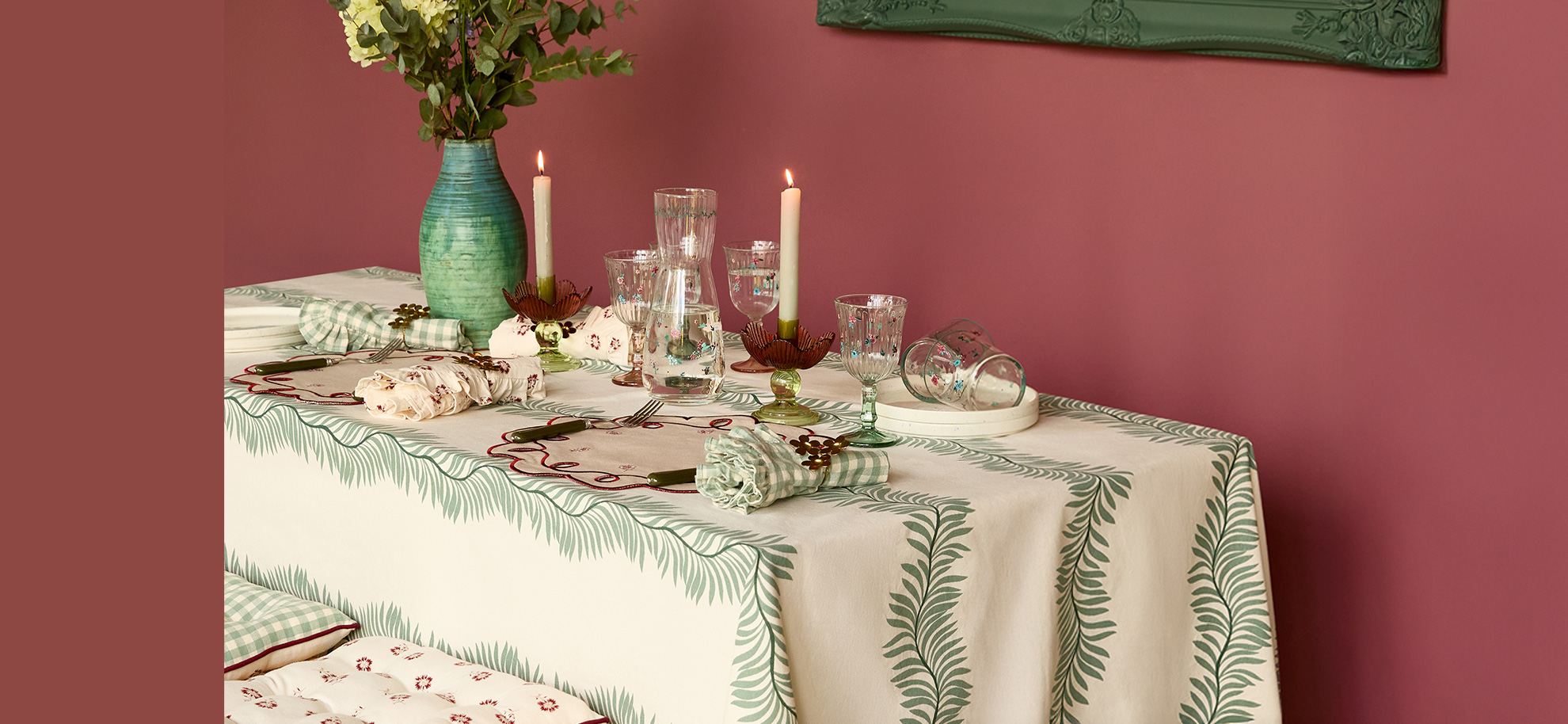 A table with Carolyn Donnelly Eclectic set on a dining table.